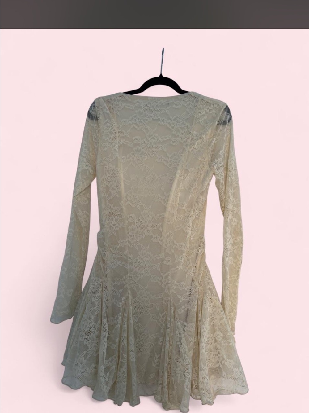 Elegant Long-Sleeve Lace Skater Dress in Cream